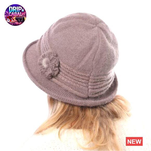 Winter Warm Knit Hat Crochet Visor Brim Cap with Flower Accent main image 7